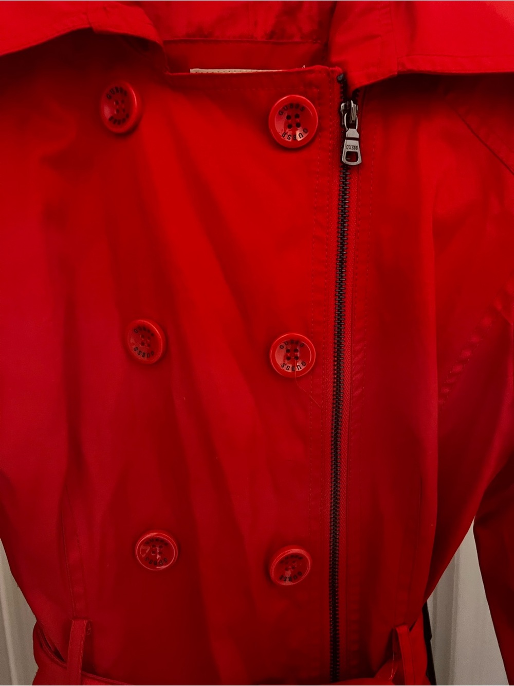Vintage Guess Red Double Breasted Trench Coat Belted Women’s Medium - Picture 4 of 9